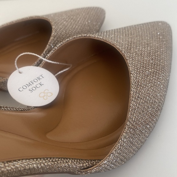 Jessica Simpson Lana High Heels Sz 9 Double Bow Ankle Strap Glittery Gold Pumps - Picture 13 of 15